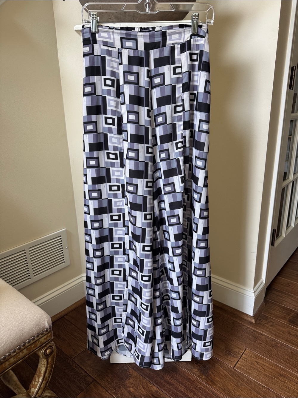 DAVI & DANI Geometric Print Wide-Leg Pants - Black, Gray, White